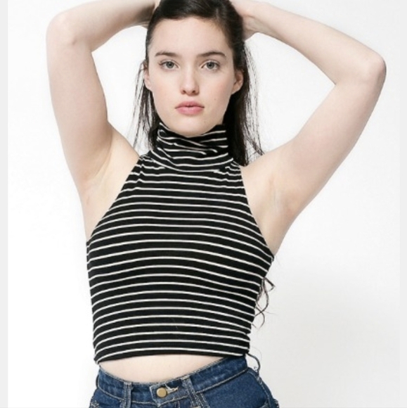 AMERICAN APPAREL striped sleeveless turtleneck tank top xs - Picture 2 of 8